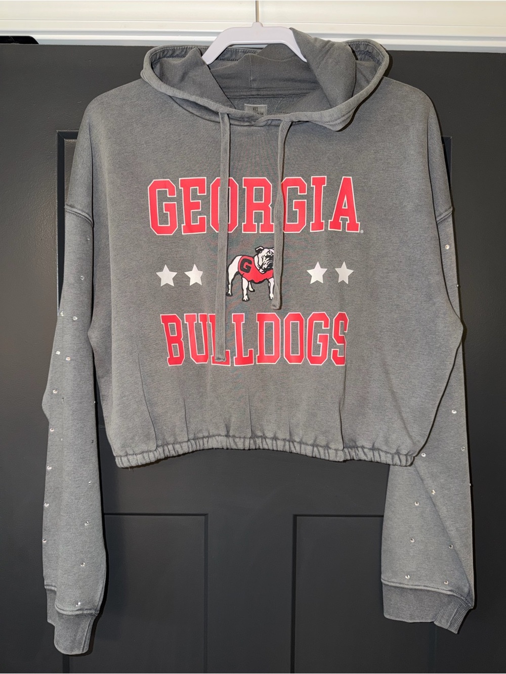 Georgia Bulldogs Gray Cropped Hooded Sweatshirt - Medium